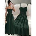 thumbnail image 1 of Dark Green Womens Elegant Spaghetti Strap Ruched Waist Flowing Maxi Dress For Wedding Guest Or Formal Occasion, 1 of 7