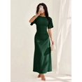 thumbnail image 1 of Dark Green Womens Summer Linen Blend Short Sleeve Elegant Maxi Dress With Ruched Waist, 1 of 8