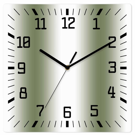 Dark Green Wooden Wall Clock Silent Non Ticking, Modern Gradient Vertical Stripes Geometric Square Wall Clocks Battery Operated, Decor Clock for Home Office, Living Room, Kitchen, 12 Inch