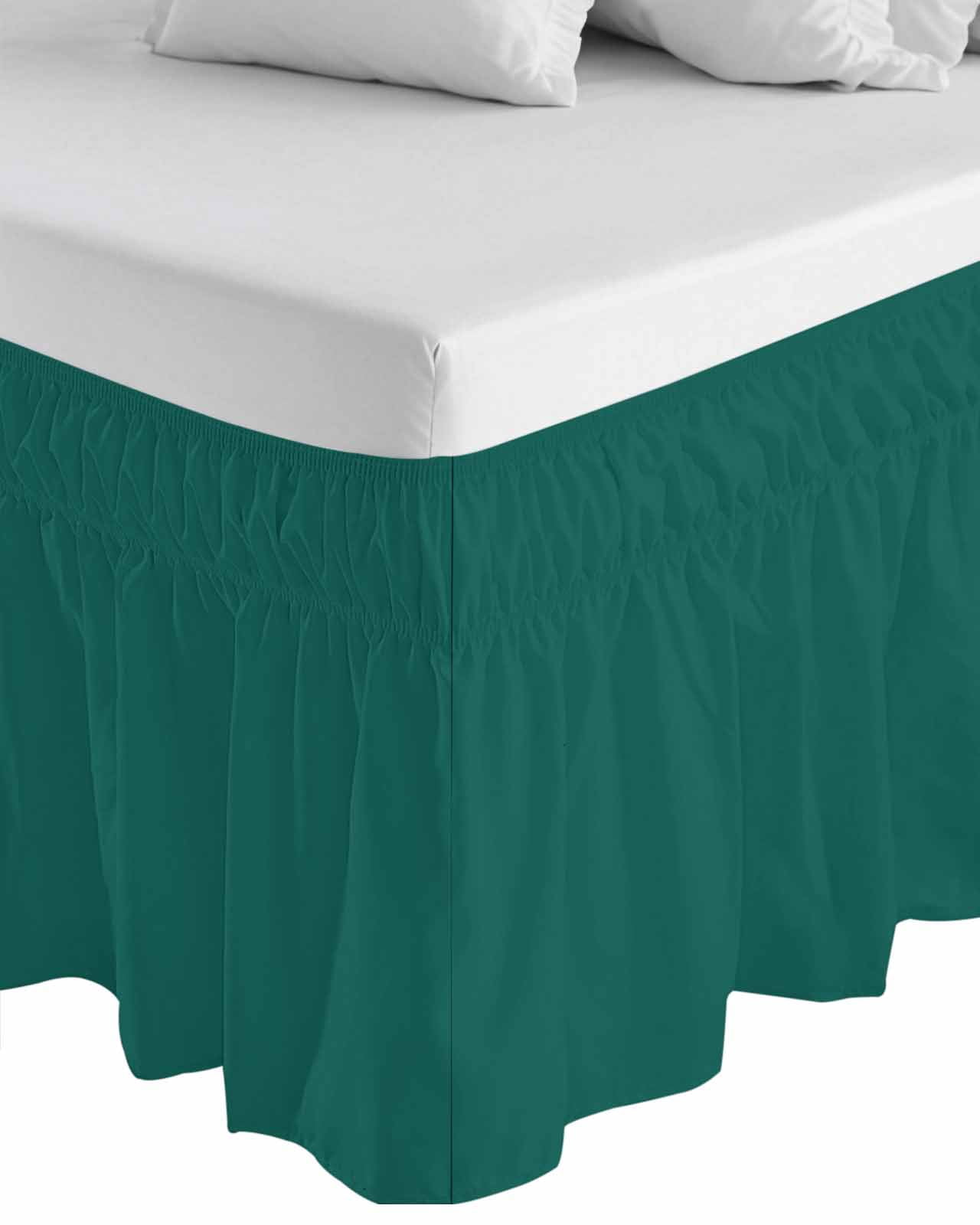 Dark Green Wrap Around Bed Skirts for Queen Bed 18" Drop, Bed Skirt with Adjustable Elastic Belt Dust Ruffle Bed Valance for Bedroom Hotel Luxury Modern Pure Dark Green Bed Frame Cover