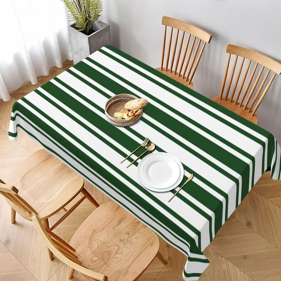 Dark Green and White Candy Stripes Rectangle Table Cloth Soft Washable Oblong Tablecloth Covers for Kitchen & Table Linens 60" x 102"