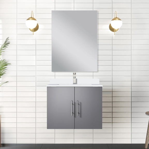 Dark Grey 24 in. Wide Vanity with Quartz Counter / Soft Close, Storage & Frameless Mirror