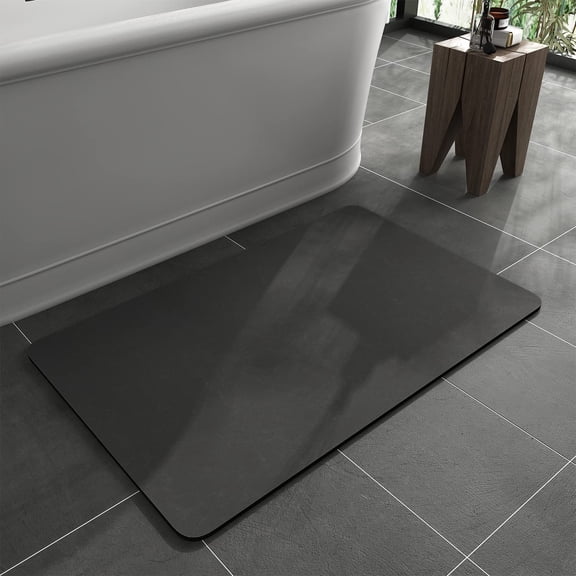 Dark Grey 27.5" X 17" Bath Rug Faux Suede Quick Dry Absorbent Non-Slip Floor Mat