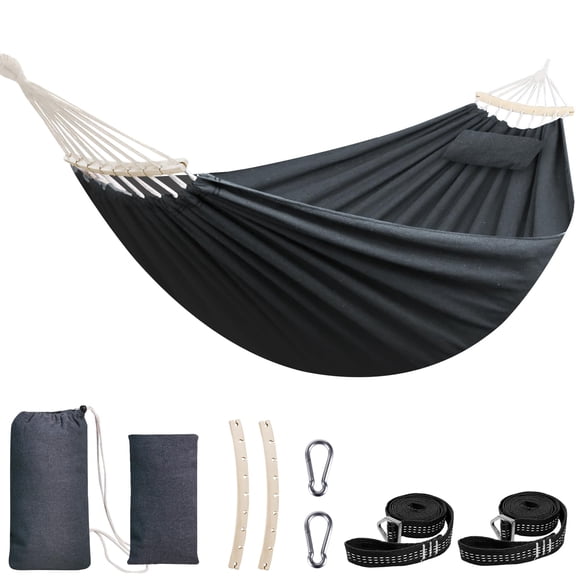 Dark Grey 270x150cm Portable Tree Hammock with Detachable Spreader Bar for Camping Indoor Outdoor Yard Garden