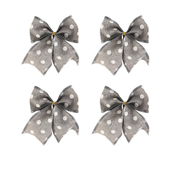Dark Grey 4-Pack Plaid Christmas Bows, Jute Material Festive Gift Box Decoration And Tree Ornament, Rustic Holiday Decor For Wreaths And Packages