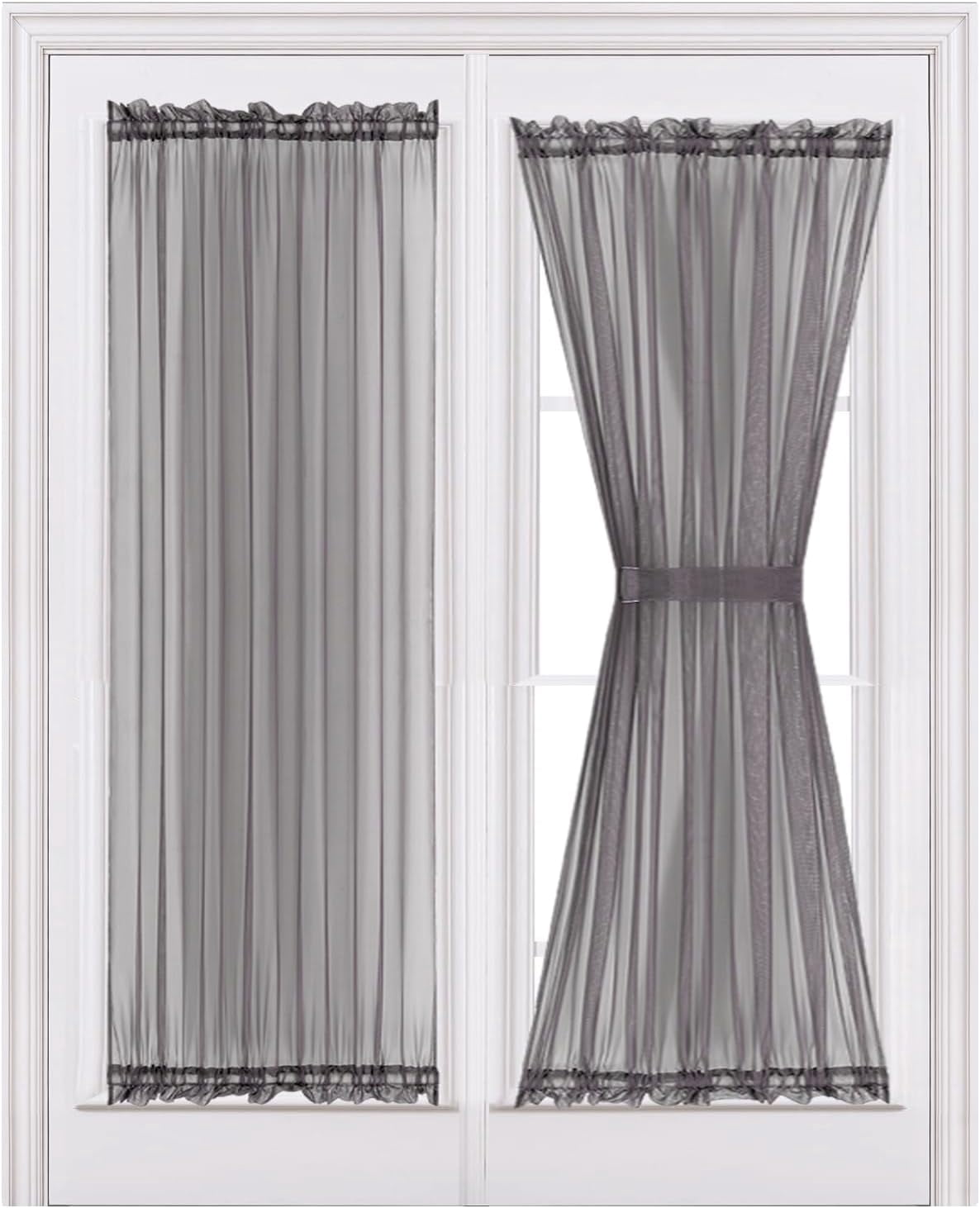 Dark Grey 40 x 72 Inch Sheer Window Curtain Panels for French Doors ...