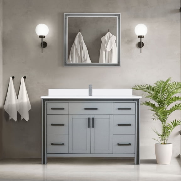 Dark Grey 48 In. W X 22 D Bath Vanity, Solid Wood With E0 Plywood Interior, Soft Close, Fully Assembled, 6 Drawers And 1 Interior Cabinet For Storage Solution & Materials, Sufficient