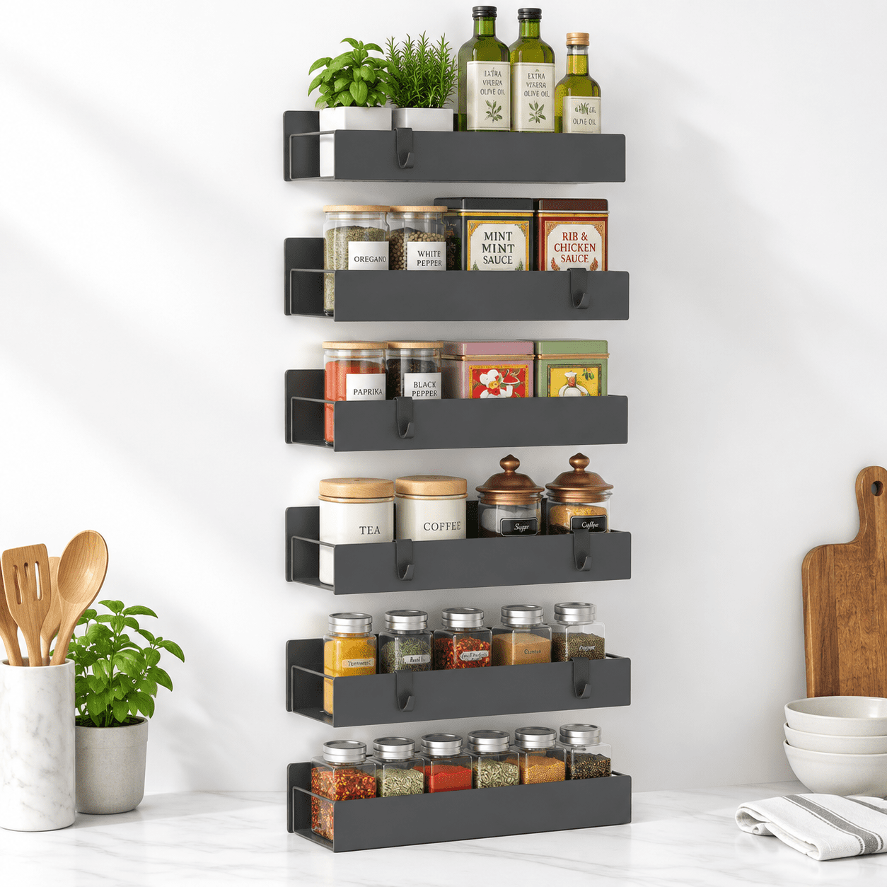 Refrigiration Racks Dark Grey 6 Pack Metalic Spice Rack For Refrigerator Storage - Walmart.com