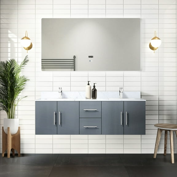 Dark Grey 60x22 In. Vanity For Bathroom - Marble Countertop, Faucet, Soft Close Mechanism, Storage 60 W X 22 D Bath Top, Ample And Durability