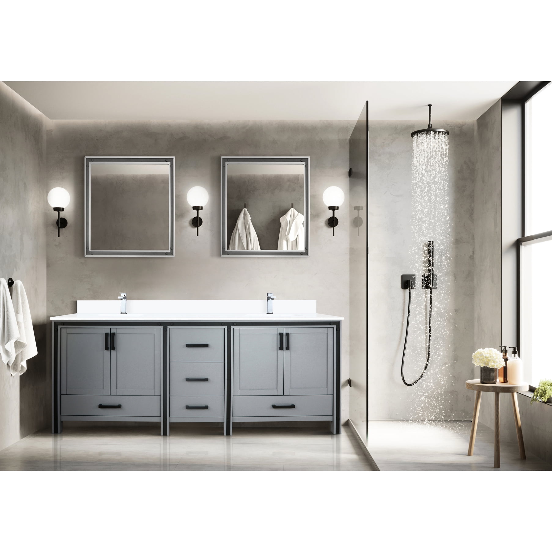 Dark Grey 80 In. W X 22 D Double Bath Vanity With Cultured Marble ...