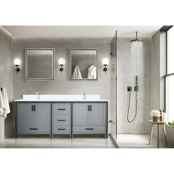 Dark Grey 80" X 22" Double Bath Vanity - Soft Close, Two Cabinets And Five Drawers For Storage, Fully Assembled, Solid Wood With E0 Plywood Construction 80 In. 22 D, Interior Sufficient Space Wood,