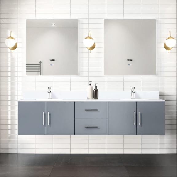 Dark Grey 80 in. Wide Double Bath Vanity Unit / Soft Close Drawers, Open Shelf Storage