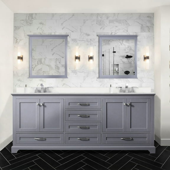 Dark Grey 80"x22" Bath Vanity With Cultured Marble Top And Faucet. Soft Close, Scratch & Stain . Two Cabinets, Six Drawers Open Shelf For Bountiful Storage 80 In W X 22 D Featuring Countertop To