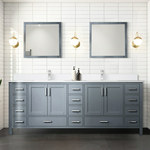 Dark Grey 84in X 22in Bath Vanity, Marble Top, Faucet , 34in Mirror, Long-lasting And Scratch- Stain Resistance W D Cultured Included, To Scratch