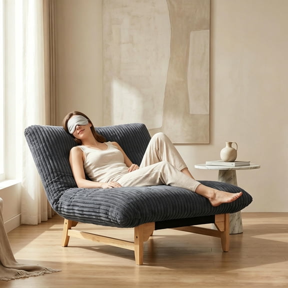 Dark Grey Accent Cloud Chair Lounger for Reading Relax, Comfy Bean Bag