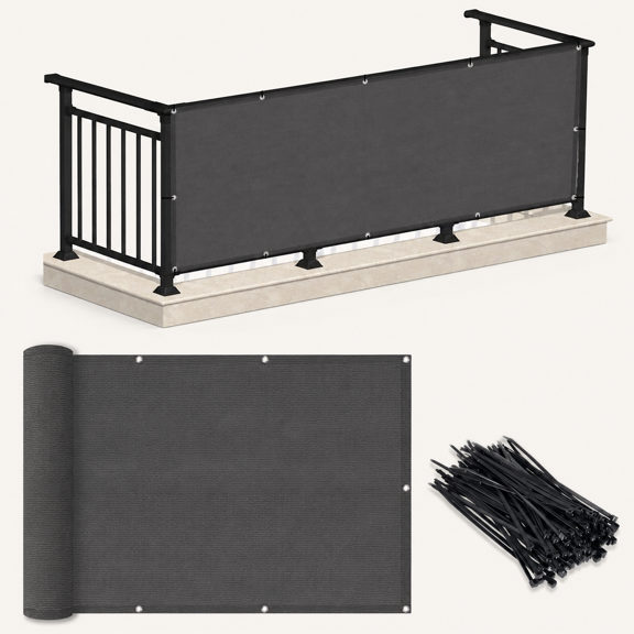 Dark Grey Balcony Privacy Screen Fence Cover (HDPE) UV Protection Weather-Resistant Shield for Deck, Patio, Backyard, Outdoor Pool, Porch, Railing