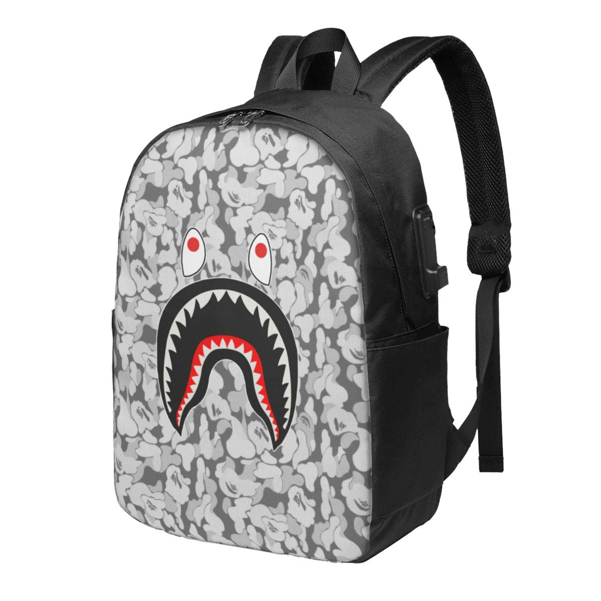 Dark Grey Bape Shake Camo Laptop Backpack with USB Charging Headphone Port 17 Inch College Business Travel Bookbag Walmart