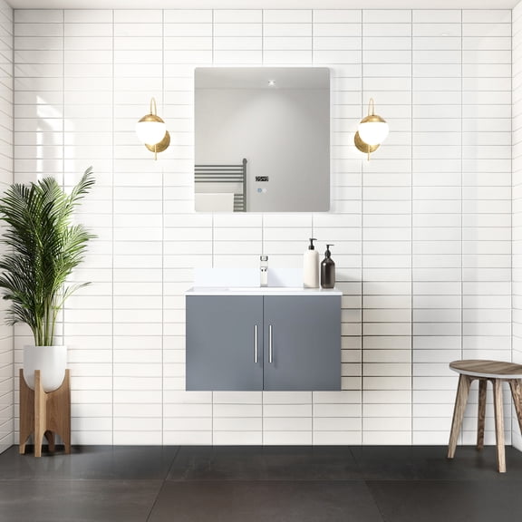 Dark Grey Bath Vanity 30" W X 22" D, White Quartz Counter And Faucet - To Scratches, Soft Close, Spacious Storage 30"x22", Countertop With Included Stain , Compartment