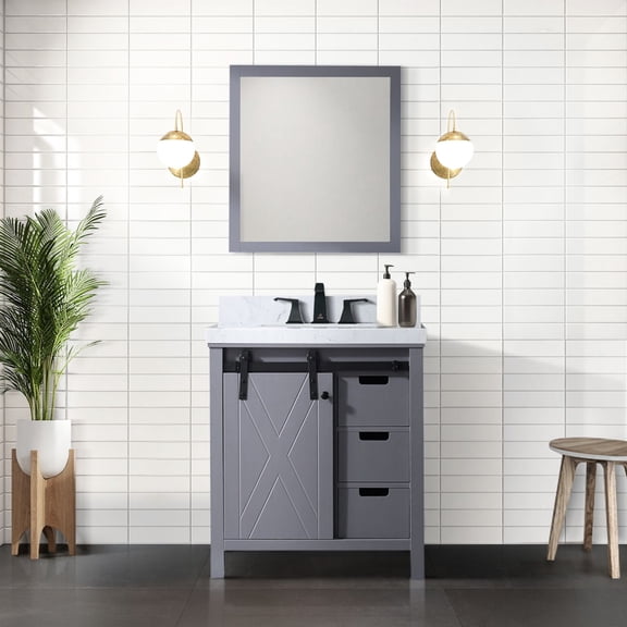 Dark Grey Bath Vanity 30" X 22", Marble Counter, Solid Wood Frame, Soft Close Mechanism, To Scratches And Stains, Three Drawers Cabinet For Efficient Storage 30 In. W 22 D Bath, Top, Wood, Scratch &