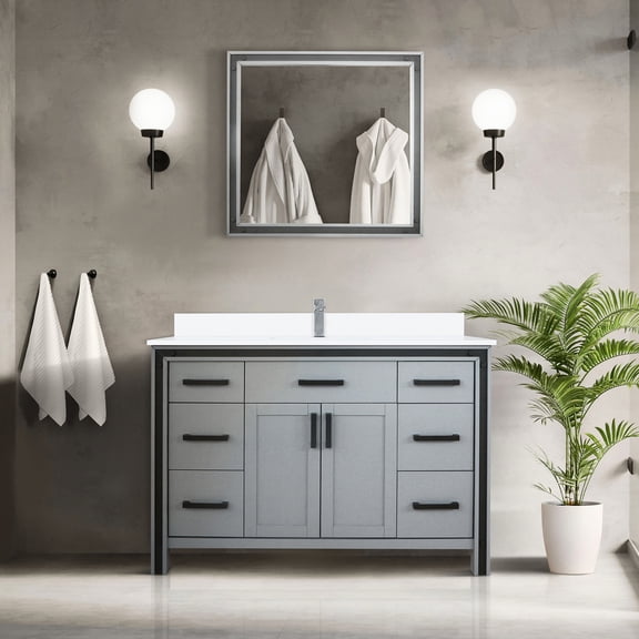 Dark Grey Bath Vanity 48 In. X 22 With Marble Top & Mirror - Soft Close, Scratch- And Stain-, Sufficient Storage Facilities Cultured 34 Scratch Stain , Generous Compartments
