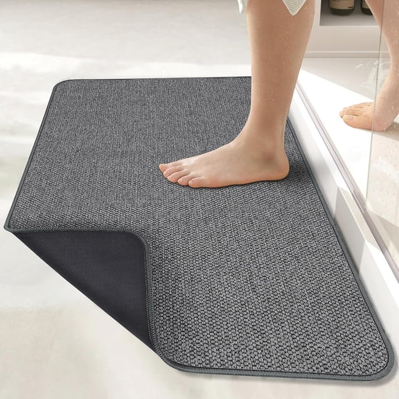 Dark Grey Bathroom Rug 2' x 3', Ultra Thin Low Pile Bath Mat with Rubber Backing, Machine Washable Fabric Floor Mat for Shower, Tub, Sink and Vanity