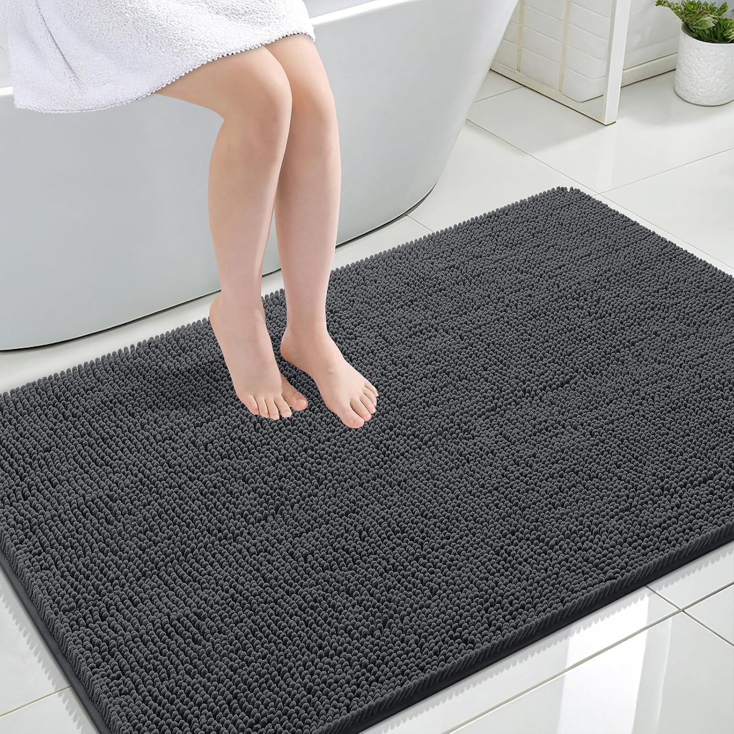 Dark Grey Bathroom Rugs 47x32, Extra Soft Absorbent Chenille Bath Rugs ...
