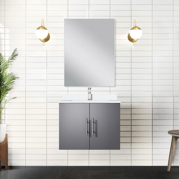 Dark Grey Bathroom Vanity 24"x22", White Quartz Top And Faucet Included - Scratchproof Spacious Storage Soft Close Compartment 24" W X 22" D With To Scratches Stains Space