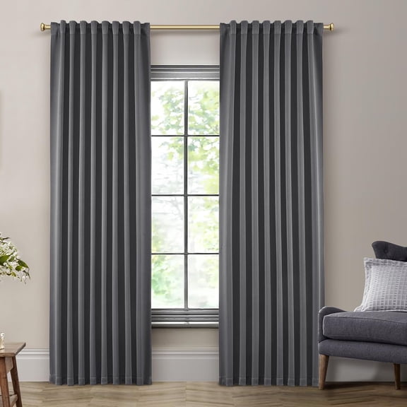 Dark Grey Blackout Curtains 102 Inches Long, Floor to Ceiling Thermal Insulated Pleated Drapes, 2 Panels Set, 52x102 Inches