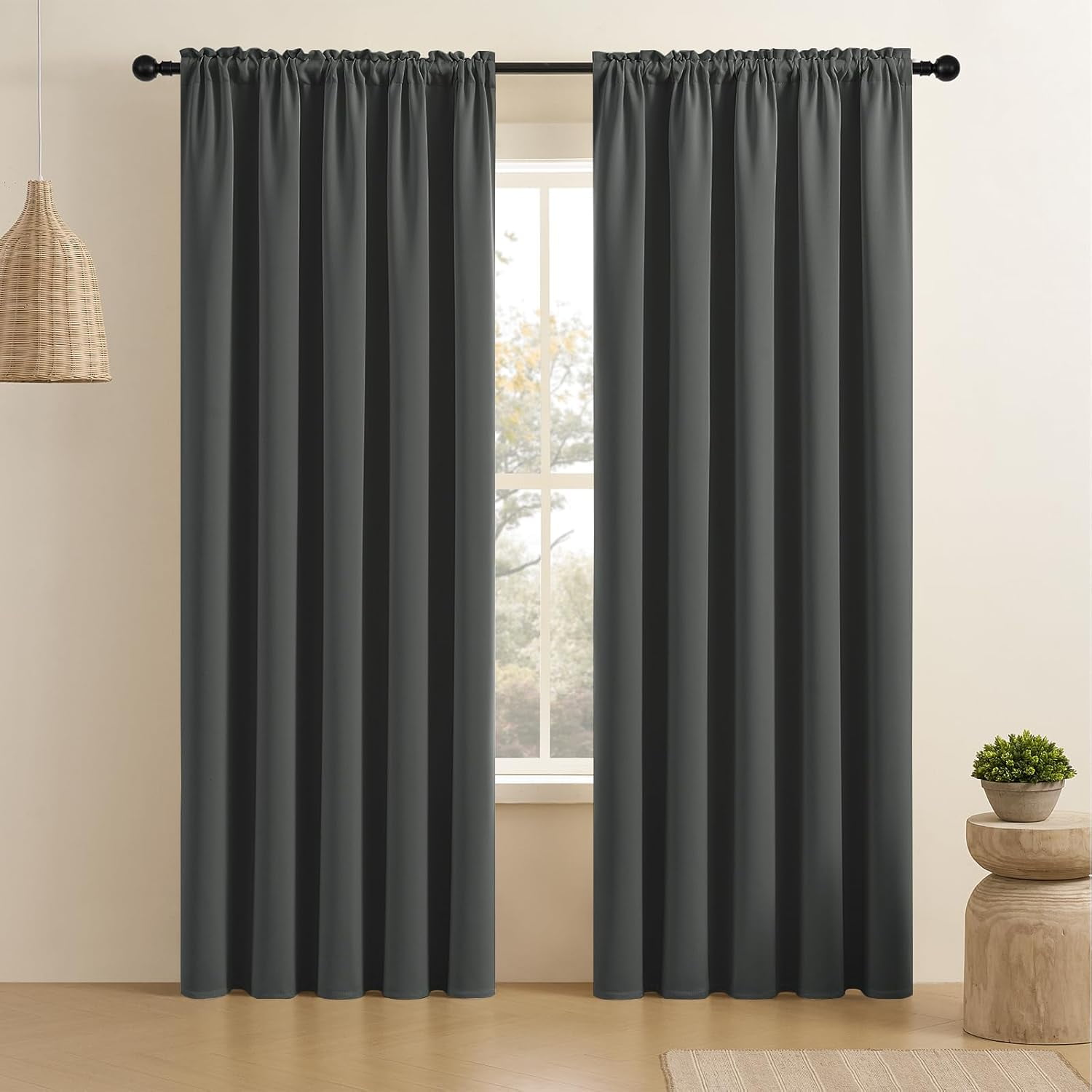 Dark Grey Blackout Curtains 84 inch Length 2 Panels Set, Rod Pocket ...