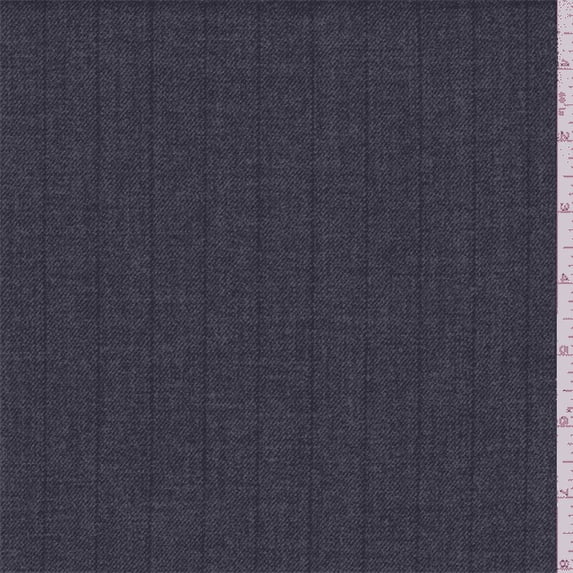 Dark Grey/Blue Pinstripe Wool Blend Gabardine Suiting, Fabric By the Yard