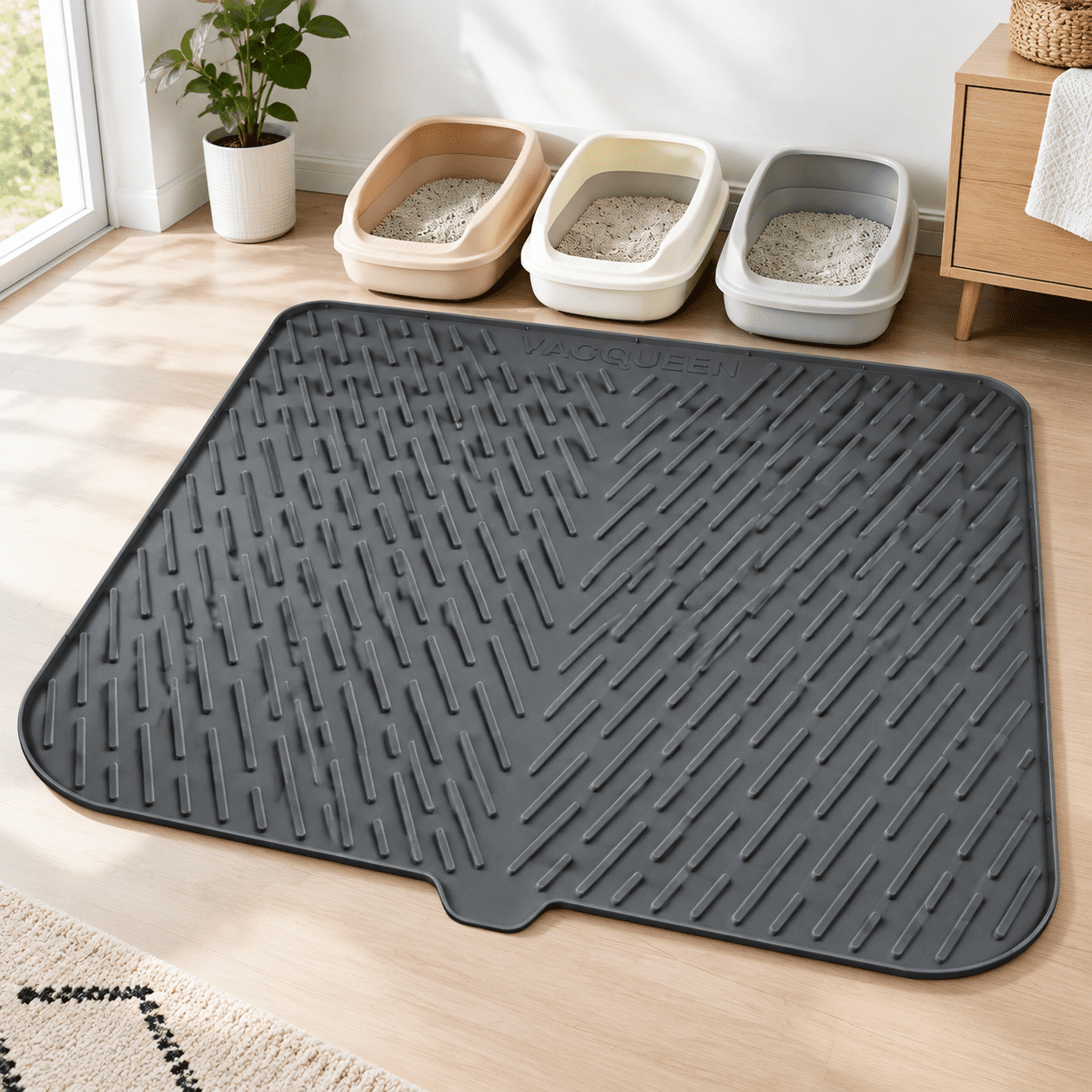 Dark Grey Cat Litter Mat, Extra Large Silicone Waterproof Scatter ...