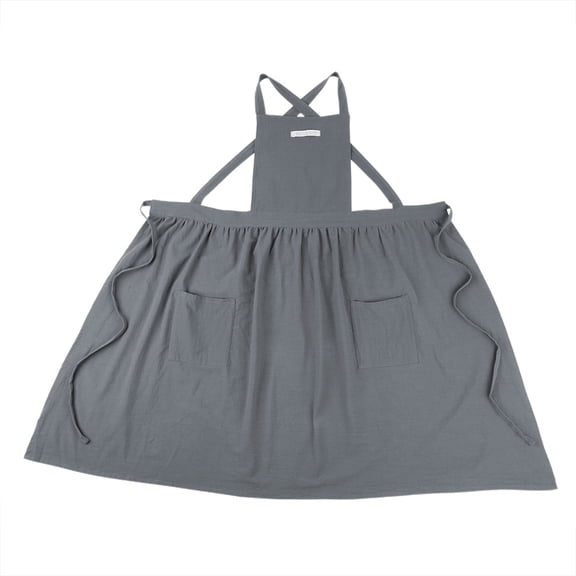 Dark Grey Cooking Pinafore Dress for Practical Use Cotton Women's Kitchen Apron with Pockets