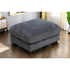 Dark Grey Corduroy Ottoman Footrest, Soft Upholstered Square Foot Stool with Wood Legs, Multi-Purpose Footrest for Living Room Bedroom