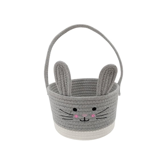 Dark Grey Cotton Rope Storage Basket Easter Bunny Snack Toy Organizer For Living Room Bedroom Dark Gray