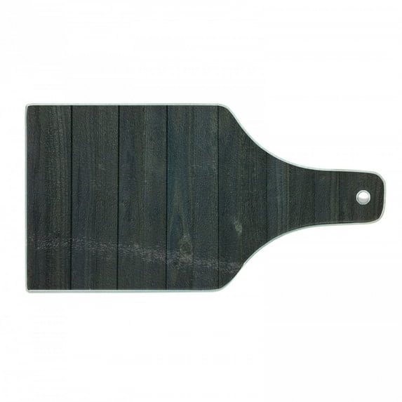 Dark Grey Cutting Board, Wood Fence Texture Image Rough Rustic Weathered Surface Timber Oak Planks, Tempered Glass Cutting and Serving Board, Wine Bottle Shape, Dark Grey Blue, by Ambesonne