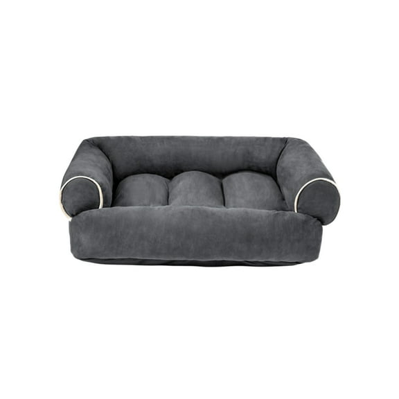 Dark Grey Dark Gray Plush Suede Dog Sofa Bed With Bolsters Washable Combed Filled Rectangular Couch For Pets