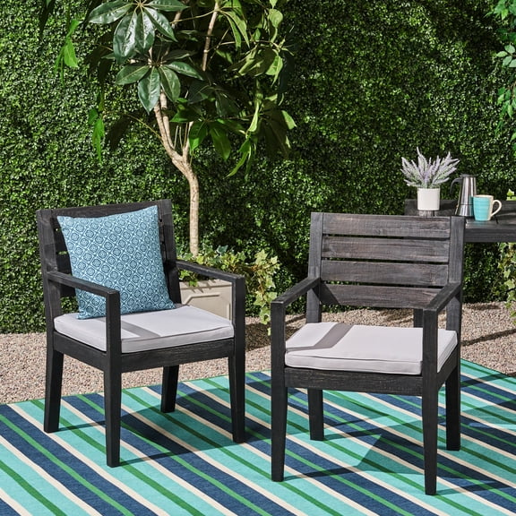 Dark Grey Dining Seat Pair - Wood Construction With Water- Cushioning, Classy And Practical Chair Pair, Frame Sandblast Natural Finish Cushions, Modern Style