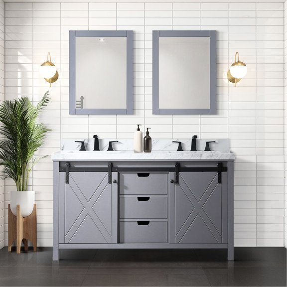 Dark Grey Double Bath Vanity 60 In. W X 22 D With Marble - Solid Wood Construction, Soft Close Drawers, Scratch And Stain- Countertop, Ample Storage Countertop Build, Doors, Stain Surface, Copious