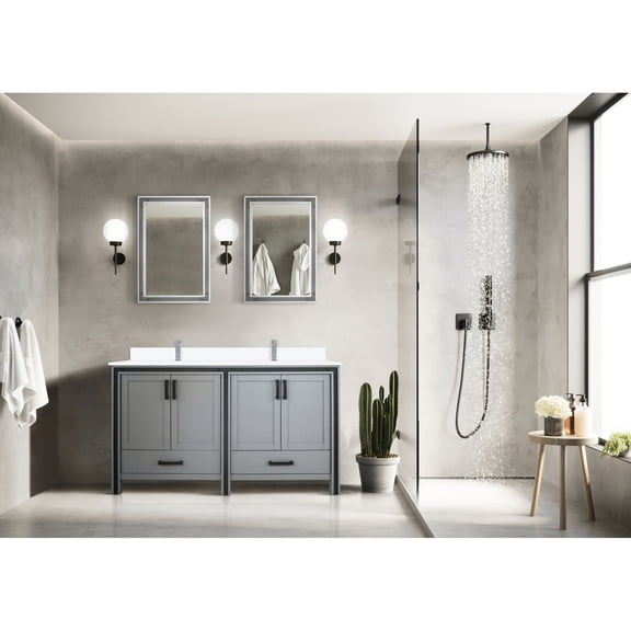 Dark Grey Double Bath Vanity 60" X 22", White Quartz Top, Faucet, 22" Mirrors - Scratch And Stain Countertop For A Long-lasting Bathroom 60 In. W 22 D In Grey, & Enjoyable