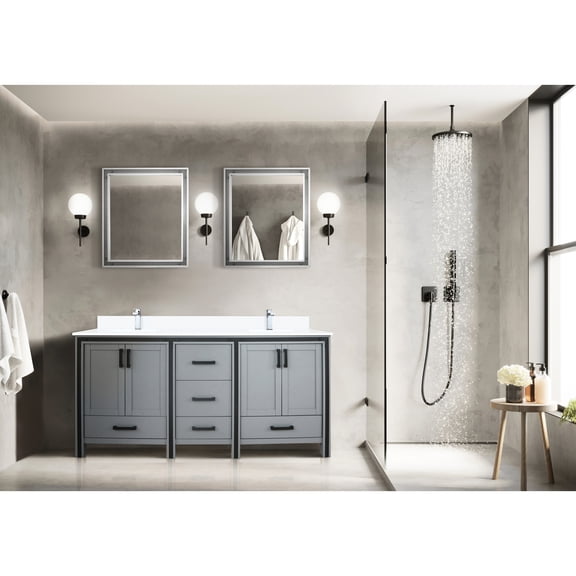 Dark Grey Double Bath Vanity 72 In. Featuring Cultured Marble Top & Mirrors - Soft Close, Scratch And Stain , Generous Storage Facilities With Countertop , Abundant Options