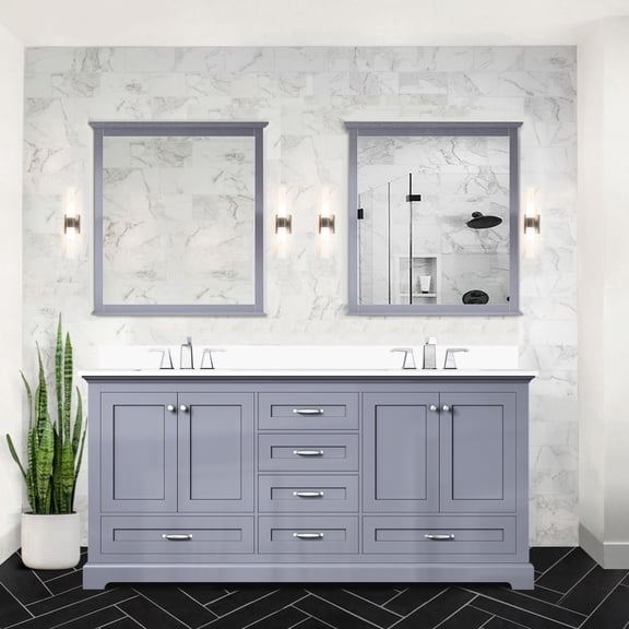Dark Grey Double Bath Vanity 72 In. W X 22 D With Marble Top. Solid Wood Build, Soft Close Function, Scratch And Stain- Countertop, Two Cabinets, Six Drawers Open Shelf For Plentiful Storage