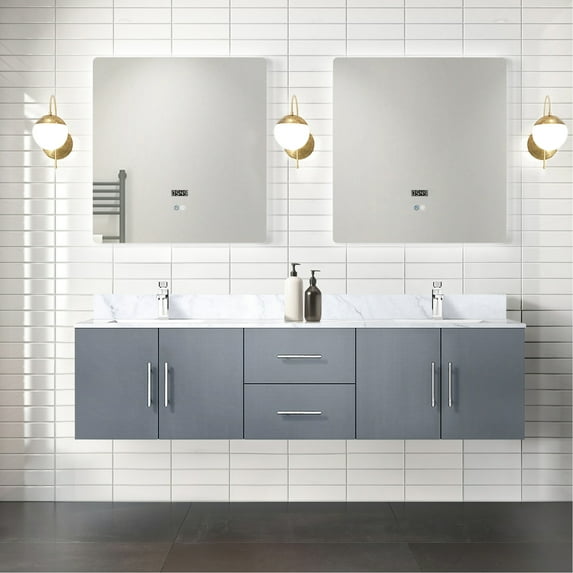 Dark Grey Double Bath Vanity 72 in. W with Carrara Marble / Faucet and 30 in. Mirrors for Bathroom