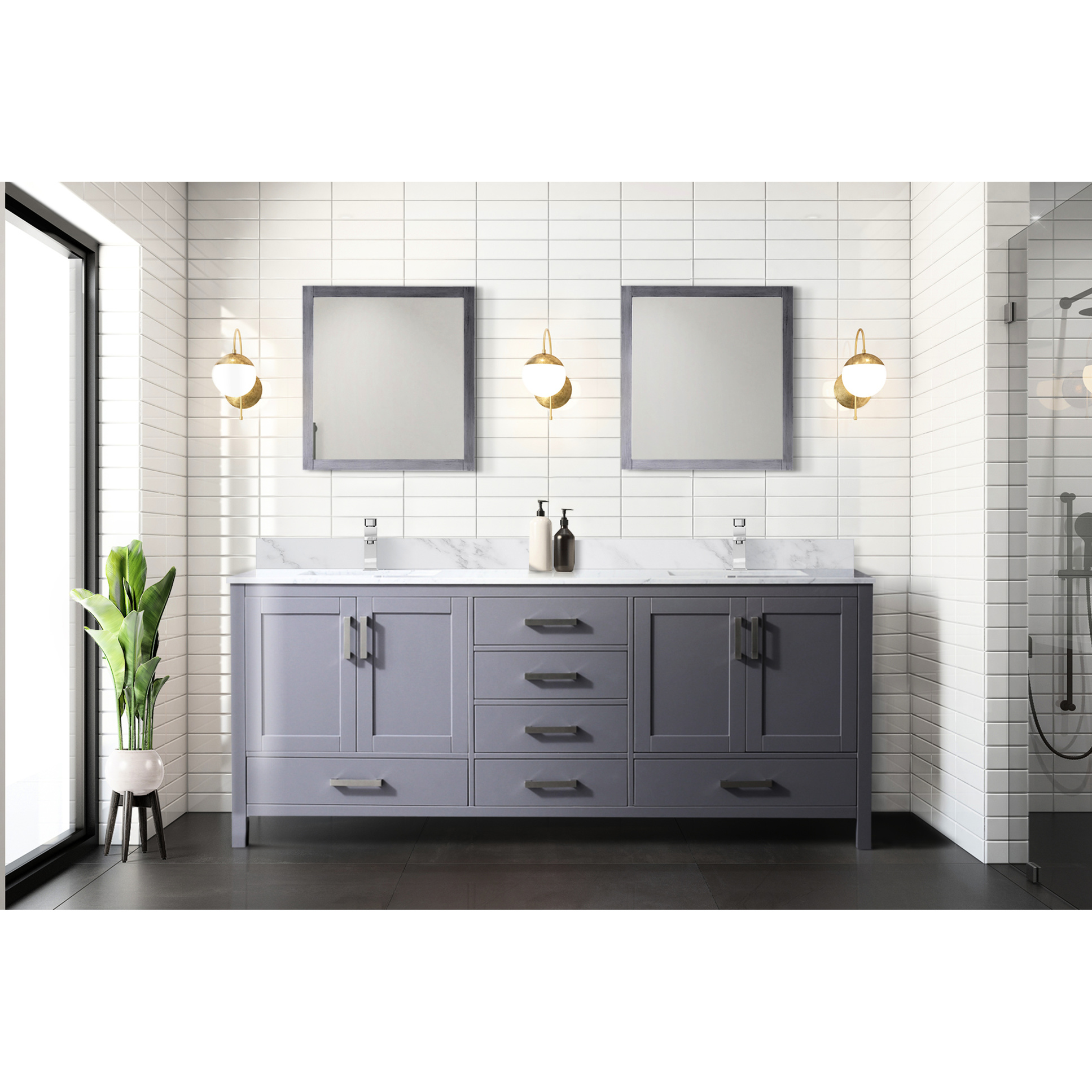 Dark Grey Double Bath Vanity 80" X 22" D With 30" Mirrors - 2 Interior ...