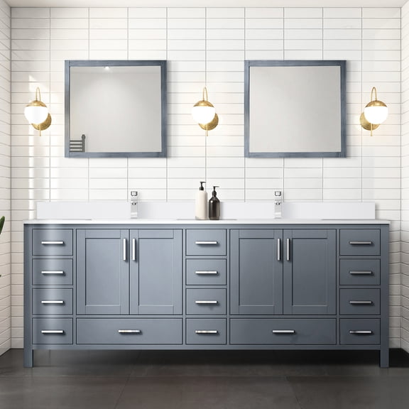 Dark Grey Double Bath Vanity 84"w X 22"d - Faucet Included & Marble Top Soft Close, And Scratch-, 2 Cabinets 14 Drawers For Space Saving 84" W 22" D With Interior Organization