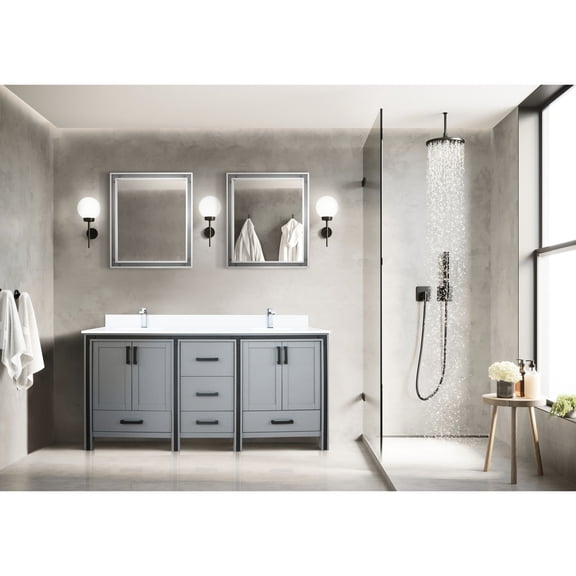 Dark Grey Double Vanity 73 in. Wide / White Quartz Top, Included Chrome Faucet