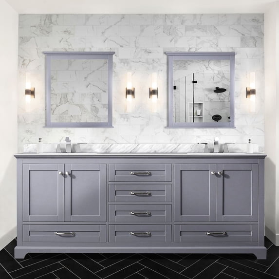 Dark Grey Double Vanity 80 in. W, Carrara Marble Top / Faucet and 30 in ...