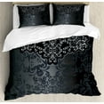 thumbnail image 1 of Dark Grey Duvet Cover Set Queen Size, Vintage Damask Inspired Ornament Victorian Swirls Curlicues Artistic, Decorative 3 Piece Bedding Set with 2 Pillow Shams, Dimgrey Black Brown, by Ambesonne, 1 of 3