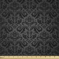 thumbnail image 1 of Dark Grey Fabric by The Yard, Black Damask and Floral Elements Oriental Antique Ornament Vintage, Stretch Knit Fabric for Clothing Sewing and Arts Crafts, 2 Yards, Grey Black, by Ambesonne, 1 of 1