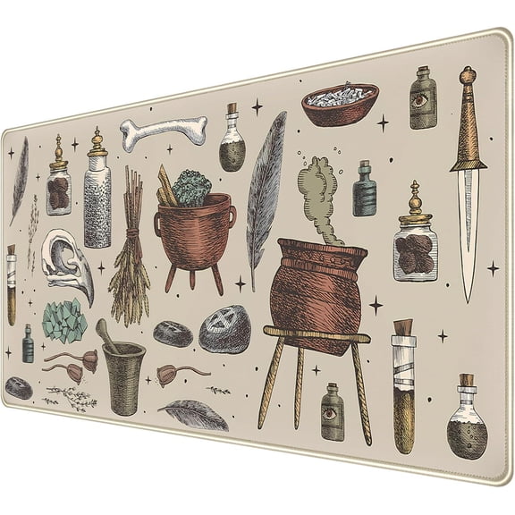 Dark Grey Fantasy Desk Mat, Mysterious Medicine Bottle Mouse Mat, Large Desktop Game Mat, Computer Keyboard and Mousepad XXL, Funny Office Decoration, Home Desktop Accessories 31.5"X15.7"