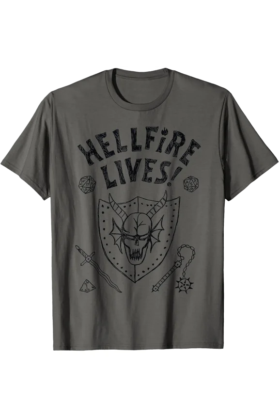 Dark Grey Fantasy-Themed T-Shirt with Shield and Skull Design for Fans of Adventure